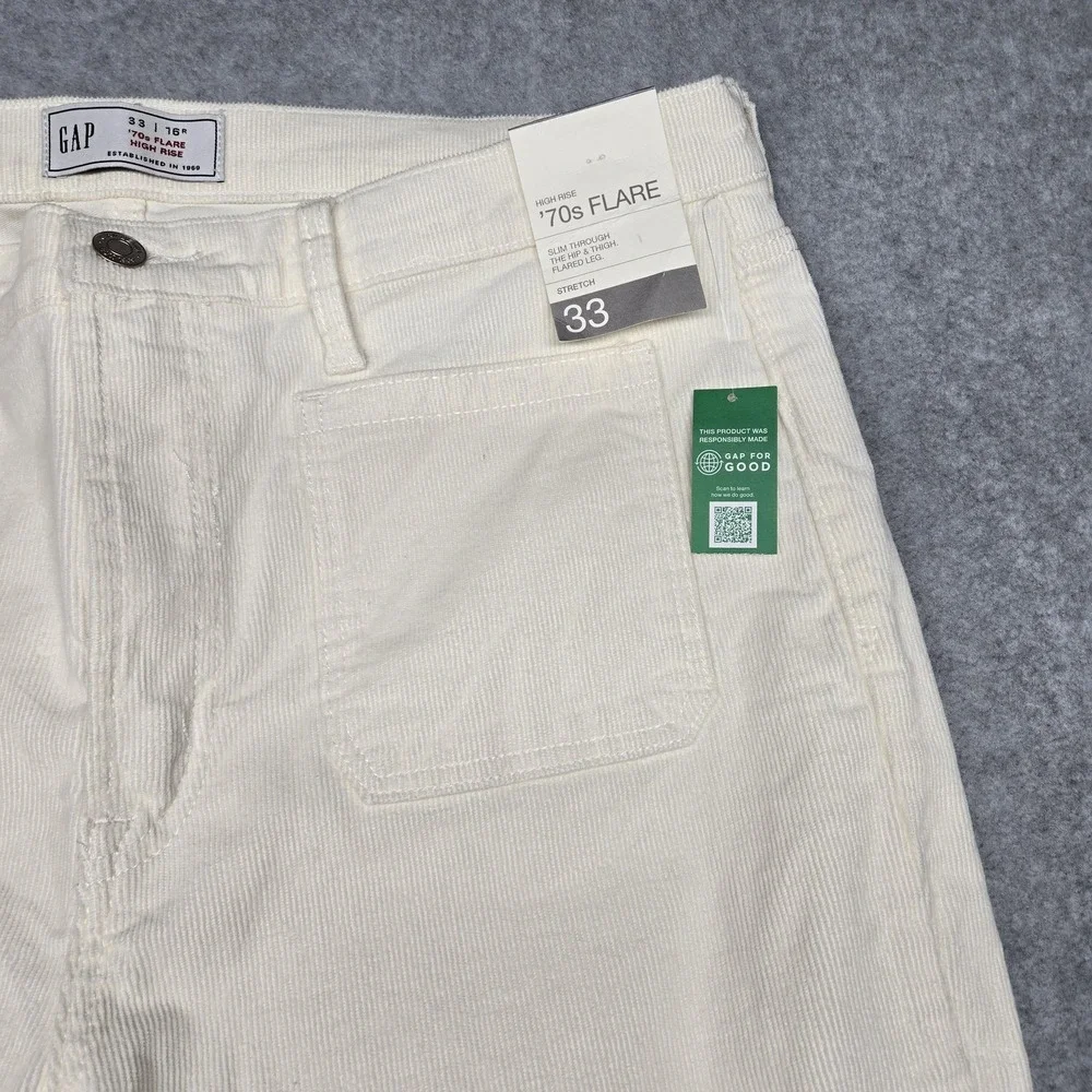 GAP Pants Womens 16R 33 White 70s‎ Flare High Rise Corduroy Stretch Pockets